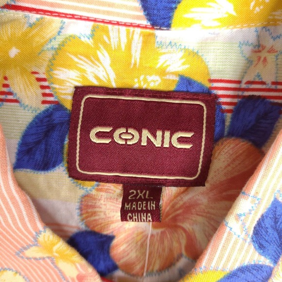 Conic Hawaiian Shirt Mens XXL Colorful Floral Button Down Camp Short Sleeve - Picture 4 of 14